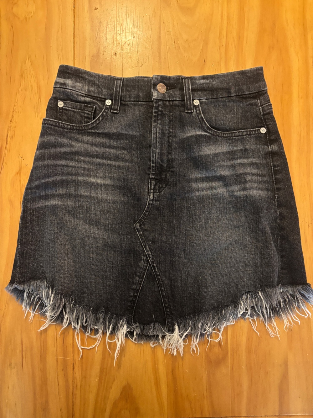 7 For All Mankind stretch Denim Mini Skirt with Frayed Hem